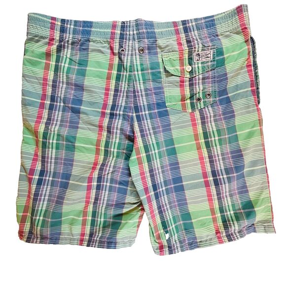 POLO Ralph Lauren Mens XXL Plaid Board Shorts Drawstring Mesh Lined Pockets - Picture 2 of 16